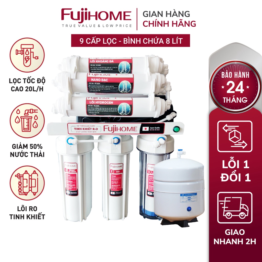 Máy lọc nước RO 9 cấp lọc gia đình uống trực tiếp Fujihome, thiết bị bộ lọc nước sinh hoạt thô đầu nguồn water purifier