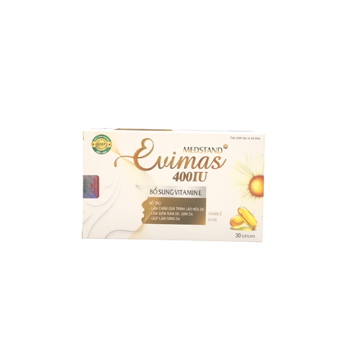 Viên uống đẹp da Vitamin E, dầu hoa anh thảo, lô hội Medstand Evimas 400IU- Hộp 30 Viên
