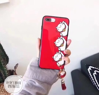Ốp iphone Mèo Đỏ may mắn kèm Tua rua 