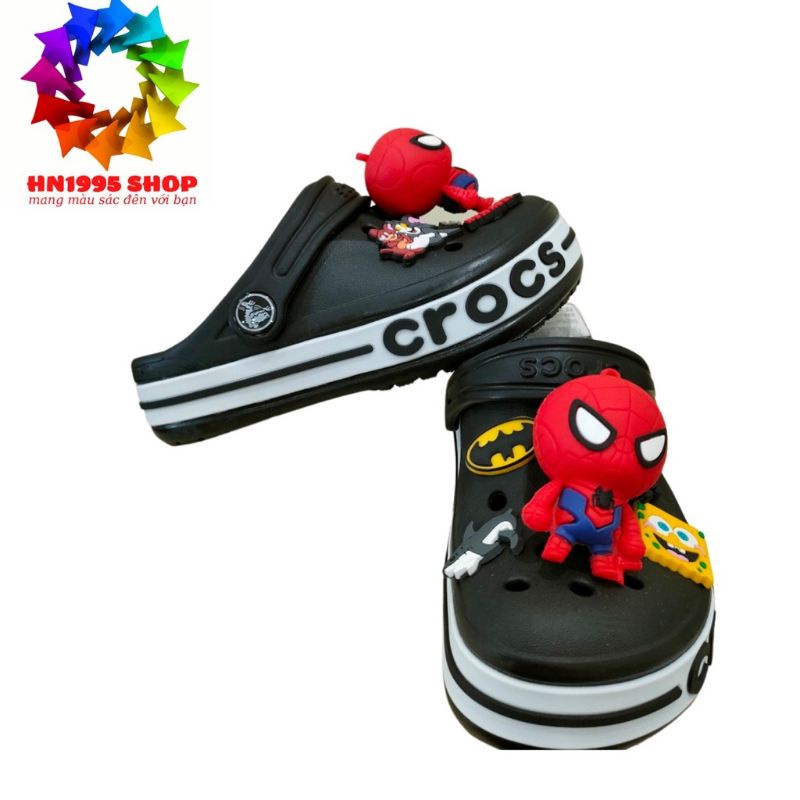 (Tặng 12 sticker) Dép Sục Crocs Baya Đen Cho Bé Trai+Sticker Vip. Sản Phẩm Cao Cấp, Nhựa Không Mùi .Trống Trơn Trượt.