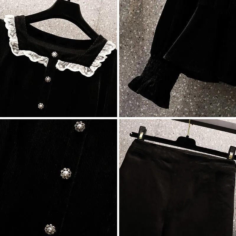 Set trang phục vải nhung size lớn MM thời trang mùa thu mới 2021 dành cho nữ (Có bán lẻ)