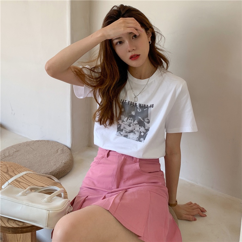 Áo Thun Tay Ngắn Cổ Tròn In Họa Tiết retro Dành Cho Nữ