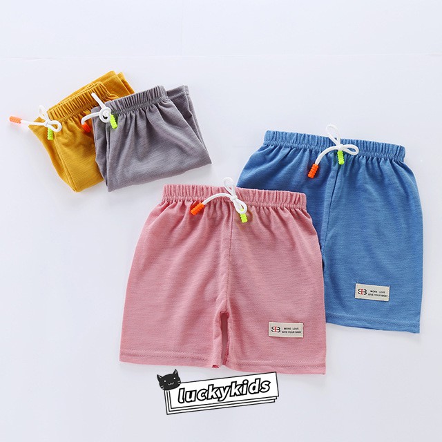 Quần Short Cotton Lưng Thun Co Giãn Màu Sắc Trơn Thời Trang Mùa Hè Cho Bé