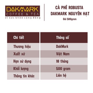 Cà phê nguyên hạt Robusta DakMark 200g - 500g