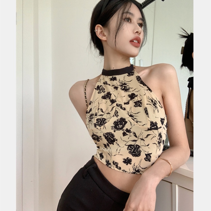 Áo Croptop Sát Nách Hoạ Tiết Hoa Hồng Cho Phái Nữ