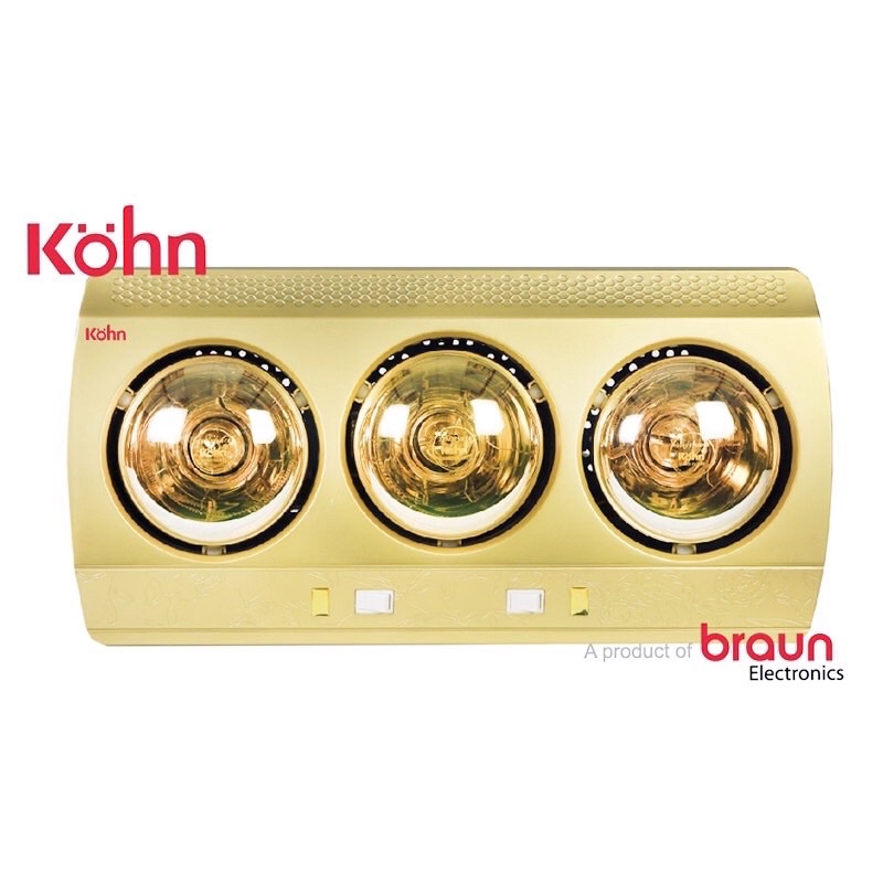 Đèn sưởi nhà tắm Kohn Braun 2 bóng 3 bóng hãng chính hãng có bảo hành