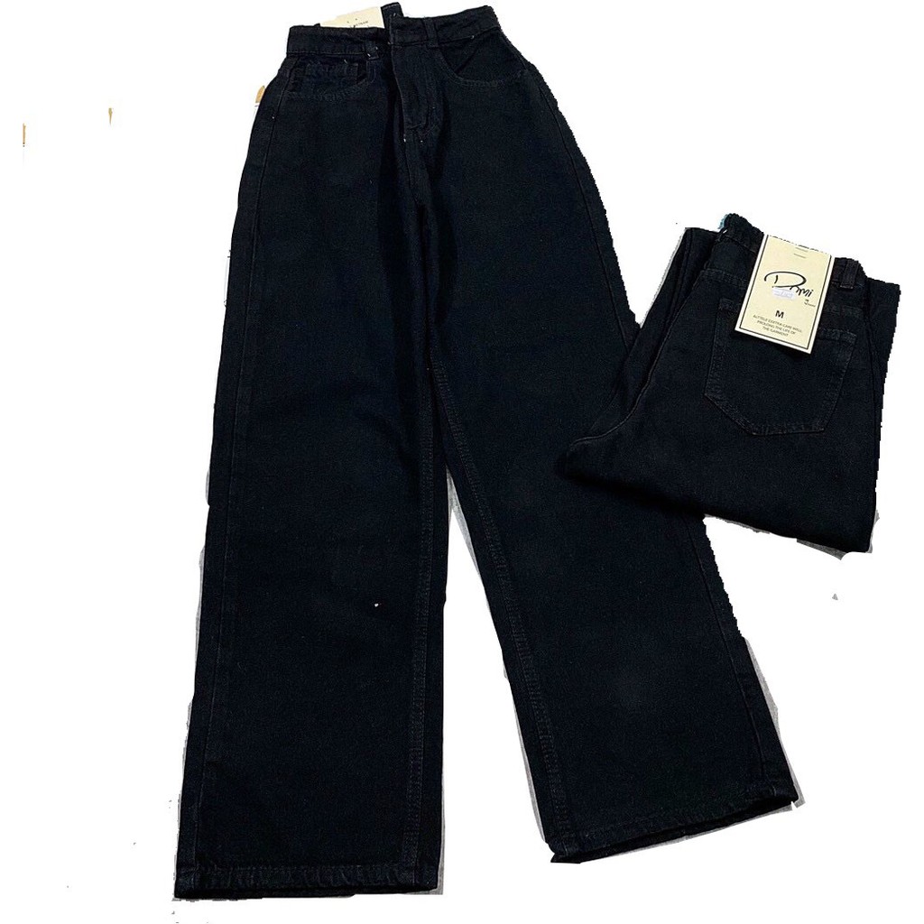 Quần jean nữ ống rộng lưng cao màu đen quần bò nữ cạp cao GV02 | BigBuy360 - bigbuy360.vn