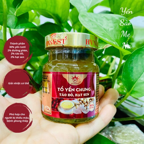 1 Hũ Yến Sào Chưng Sẵn Hoàng Việt Vị Táo Đỏ, Hạt Sen 70ml 30% Tổ Yến Không Chất Bảo Quản