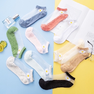 Set 5 đôi tất nữ/ vớ nữ lưới mỏng hoa cúc dễ thương
