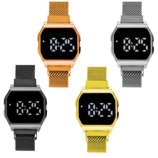 Đồng hồ nam nữ, đồng hồ điện tử tráng gương cảm ứng led dây thép không gỉ