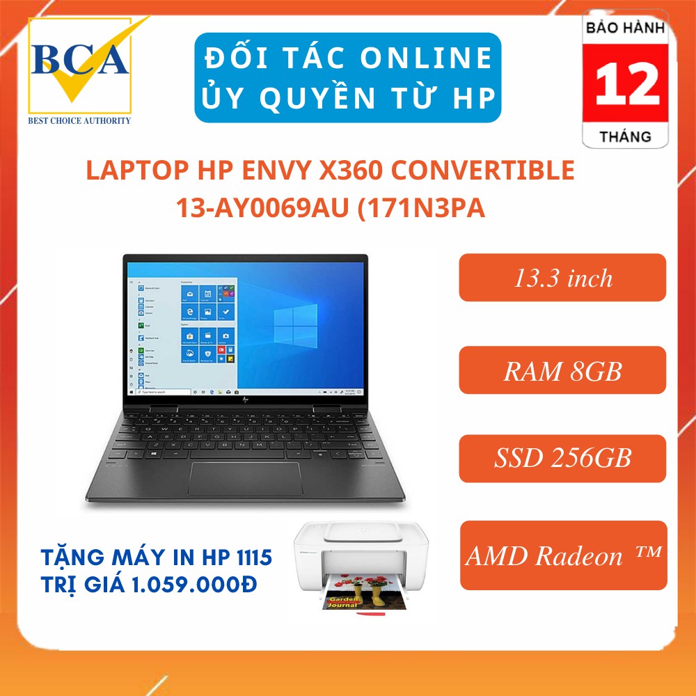 Laptop HP ENVY x360 Convertible 13-ay0069au (AMD Ryzen™ 7 4700U/ RAM 8GB/ SSD 256GB/ Đồ họa AMD Radeon ™) - 171N3PA