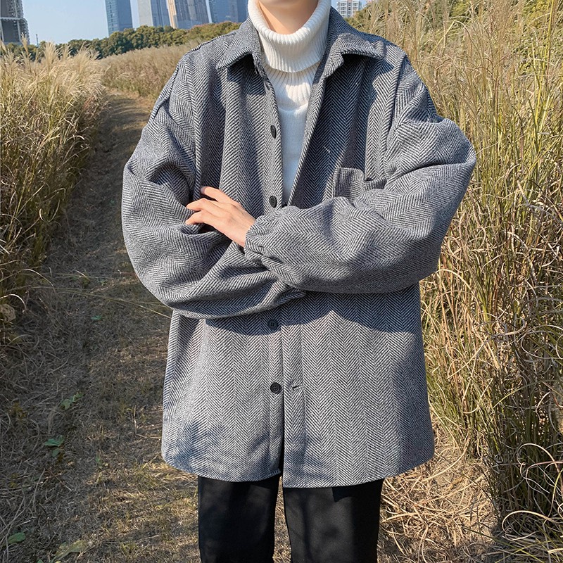 Áo khoác dạ nam ngắn fom rộng oversize phong cách hàn quốc trẻ trung