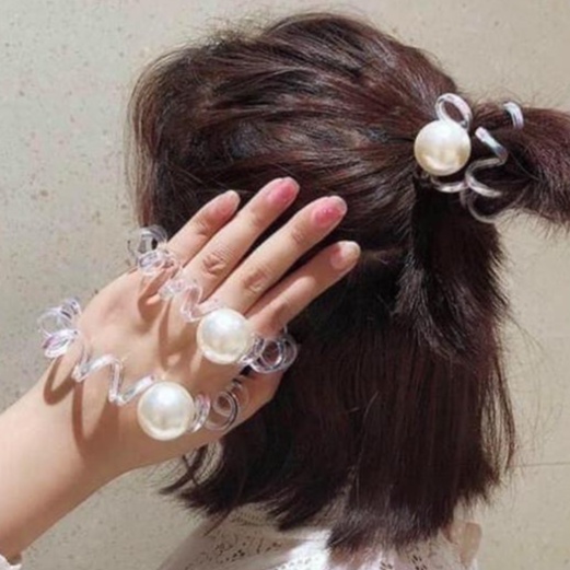 Set 5 phụ kiện tóc Hàn Quốc - Túi 5 món mix dây cột tóc + kẹp càng cua giả ngọc trai tiểu thư sang chảnh 100147