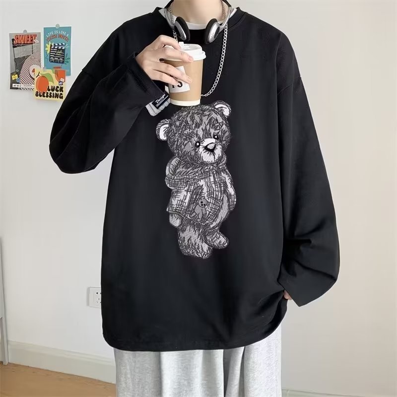 Áo Thun Tay Dài Dáng Rộng In Họa Tiết Gấu Hoạt Hình Thoải Mái Thời Trang Cho Nam Và Nữ size M-5XL