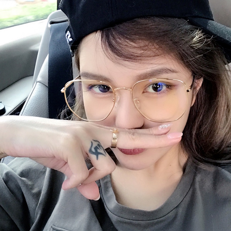Mắt kính kim loại gọng vuông chống ánh sáng xanh phong cách Hàn Quốc thời trang cho nữ