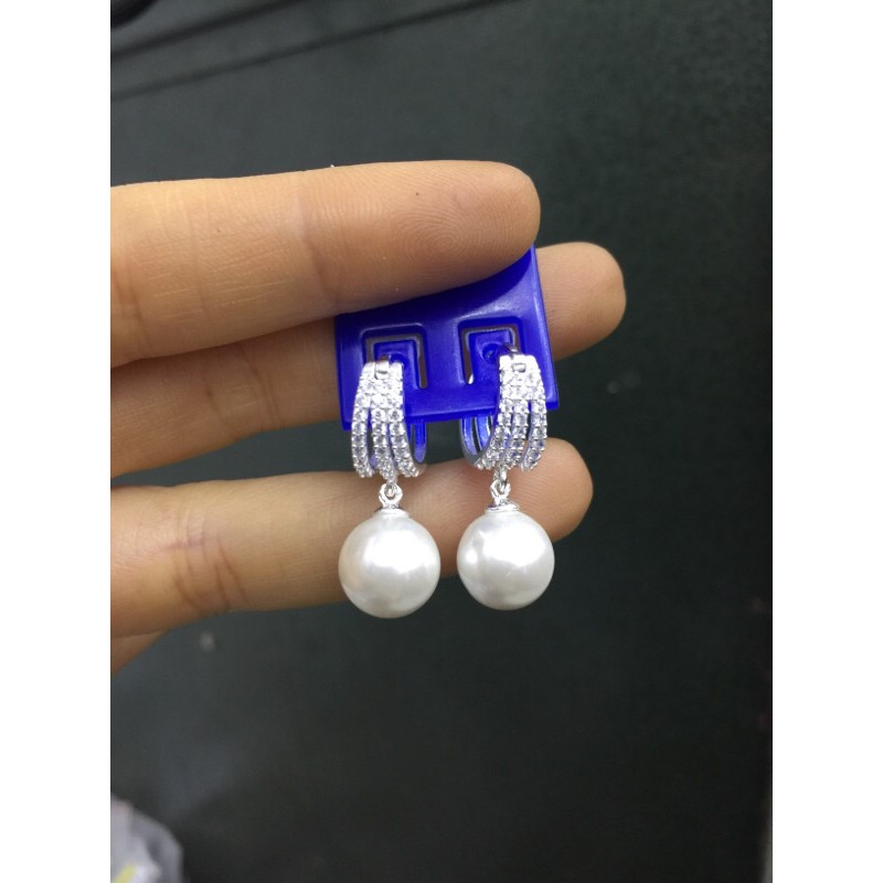 Khuyên tai đính hình tròn đá nhân tạo bạc ta viên 10ly
