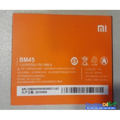 Pin thay xịn cho Xiaomi Redmi Note 2/ BM45, 3020mAh chính hãng - Bảo hành 6 tháng