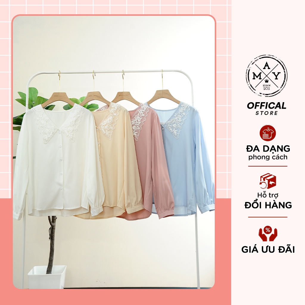 Áo Sơ Mi Nữ Dài Tay MAY.SINCE2011 Áo Kiểu Dáng Suông Phối Cổ Voan Hoa Cho Nữ Công Sở MAG05-0275