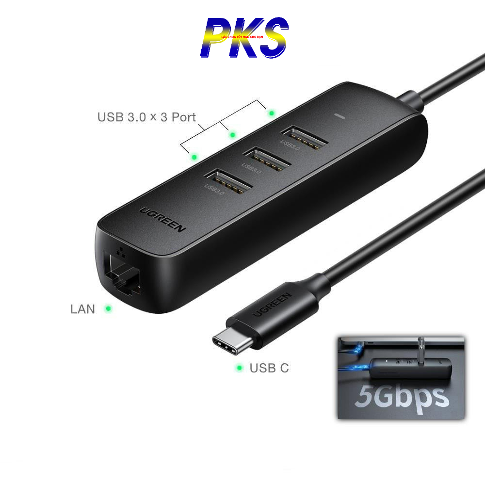 Cáp chuyển USB Type C to Lan + USB HUB Ugreen 10917 - Hàng chính hãng