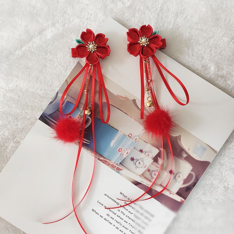 ( 1 chiếc ) Cài tóc HOA SAKURA CẮT CÁNH cổ trang tua rua gắn bông phụ kiện kẹp tóc nữ xinh xắn