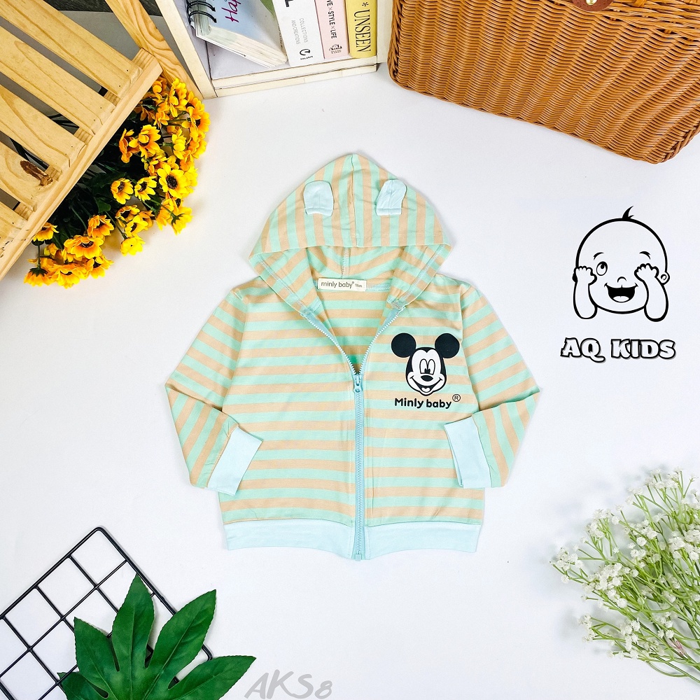 [BÉ 7-27kg] Áo Khoác Thun Lạnh Cho Bé Vải Sọc Visco Size Nhí, Hàng Chính Hãng Minlybaby -  AKS8