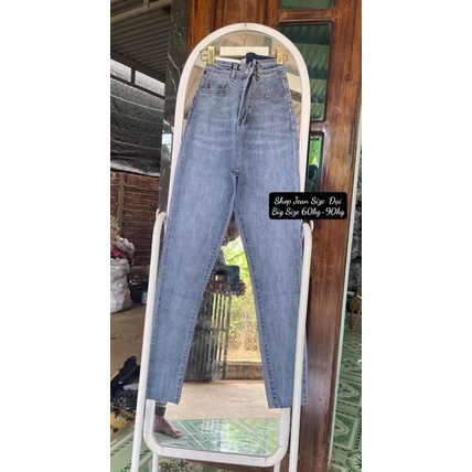 Quần Jean Skinny Xanh Nhạt Sáng Râu Mèo Tua Lai Co Giãn Mạnh, Cạp Cao Trên Rốn Siêu Tôn Dáng