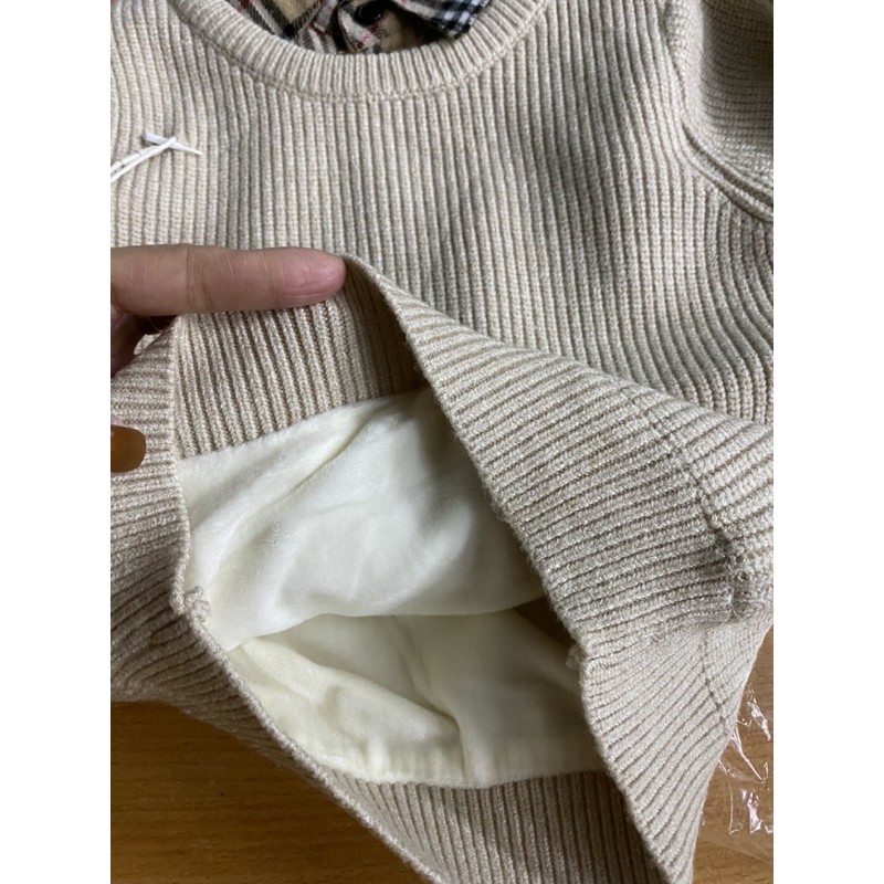 Áo Len Lót Lông Bên Trong Dày Ấm Cho Bé Trai Size 90-130(10-25kg), Áo Len Kèm Cổ Sơ Mi Cho Bé Trai