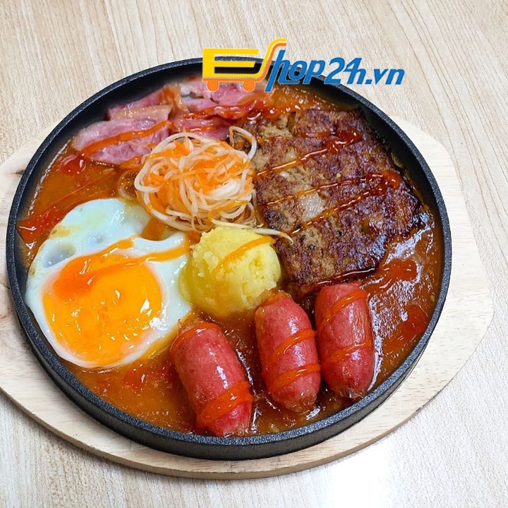 Chảo gang đúc làm bánh mì chảo - rán trứng chống dính Vạn Lợi 18cm