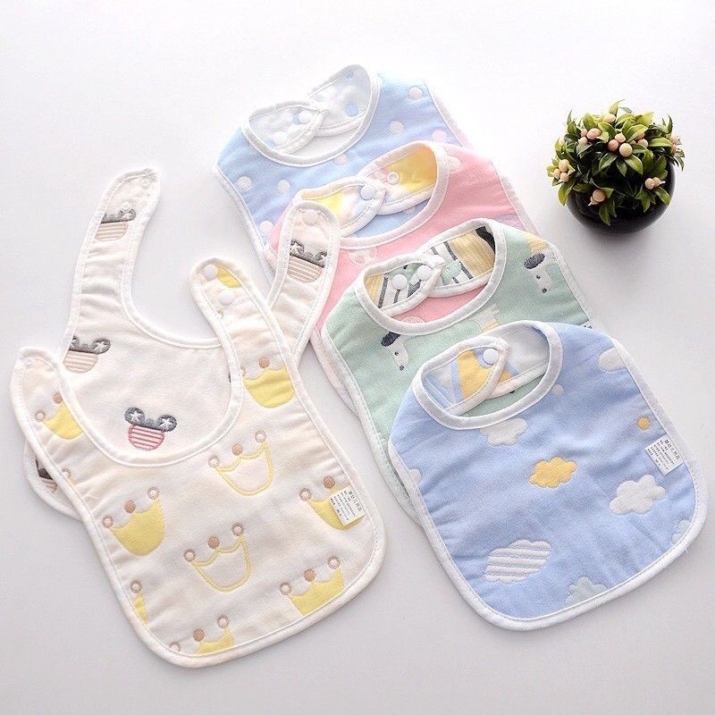 Yếm ăn dặm cho bé chữ U 6 lớp chất cotton mềm mại có cúc bấm điều , yếm dãi trẻ em thấm hút in họa tiết 2 mặt