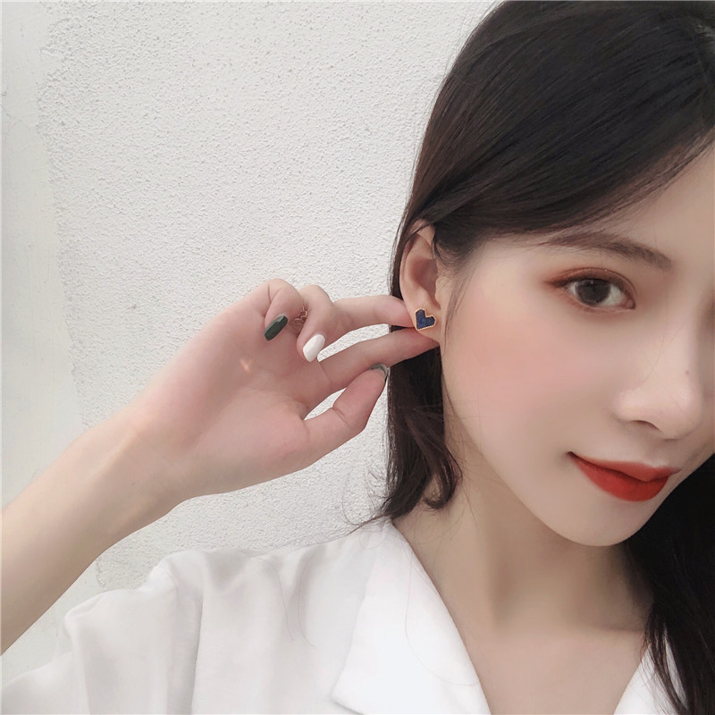 S925Silver Needle Delicate Pearl Stud Earrings Women's Korean-Style Simple Temperamental All-Match Colorful Love Heart Earrings Stud Earrings F100