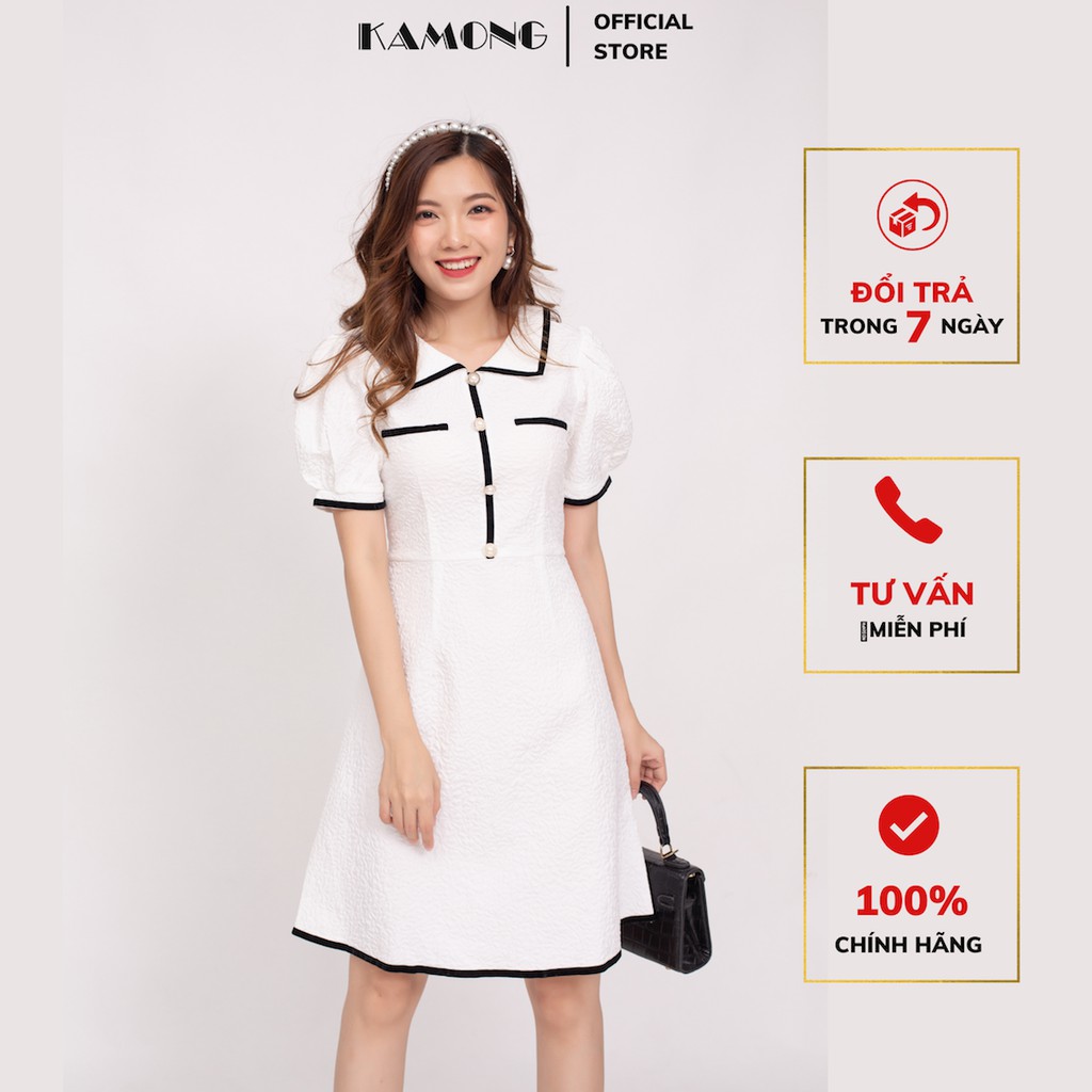 Đầm cổ sen viền nhung KAMONG D124