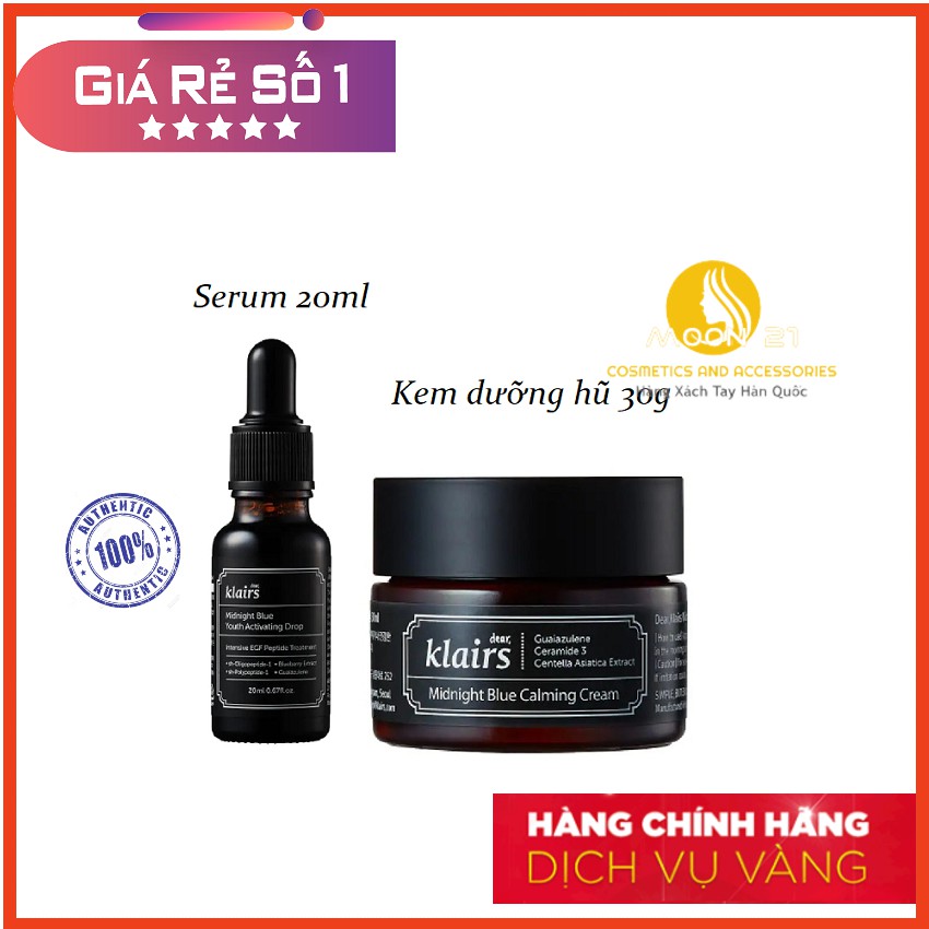Combo Dưỡng Phục Hồi Tổn Thương Da Serum - Kem dưỡng Klairs Midnight Blue 30g