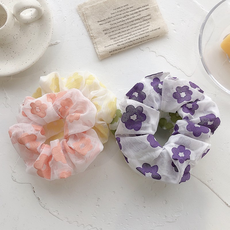 Dây cột tóc Scrunchies họa tiết hoa dễ thương phong cách Hàn Quốc_giao ngẫu nhiên