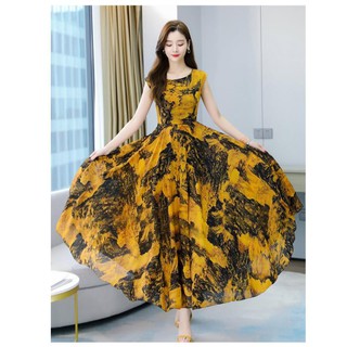 Váy maxi dáng dài đi biển – váy đầm bigsize hoa nhí voan lụa cao cấp 2 lớp sang trọng