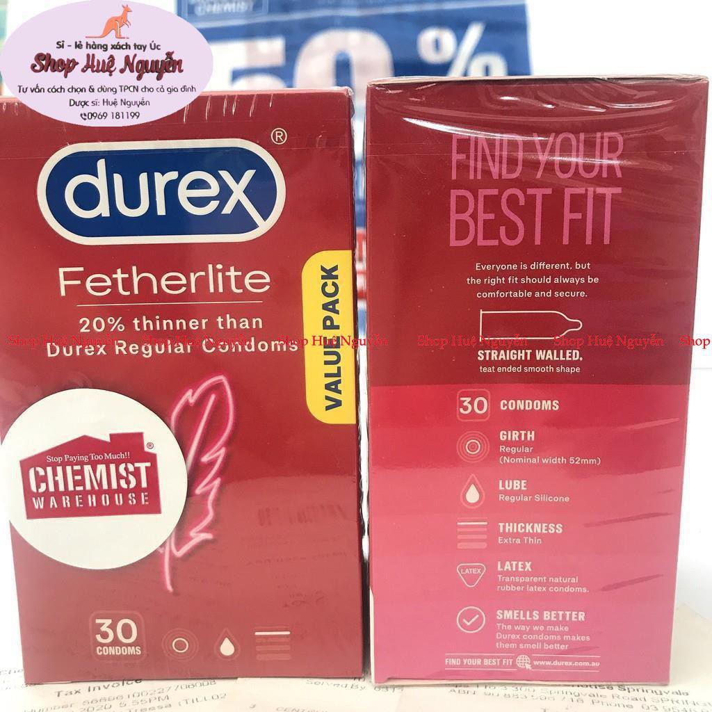 Bao Cao Su Durex Fetherlite Của Úc Siêu Mỏng Hộp 30 Chiếc ( luôn che tên khi giao hàng)