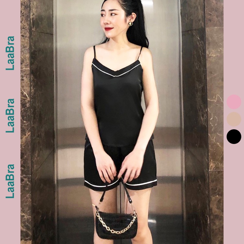 Pijama Lụa Hàn Hai Lụa Hàn Cao Cấp, Bộ Đồ Lụa Hai Dây Mặc Nhà, Đồ mặc nhà nữ mùa hè