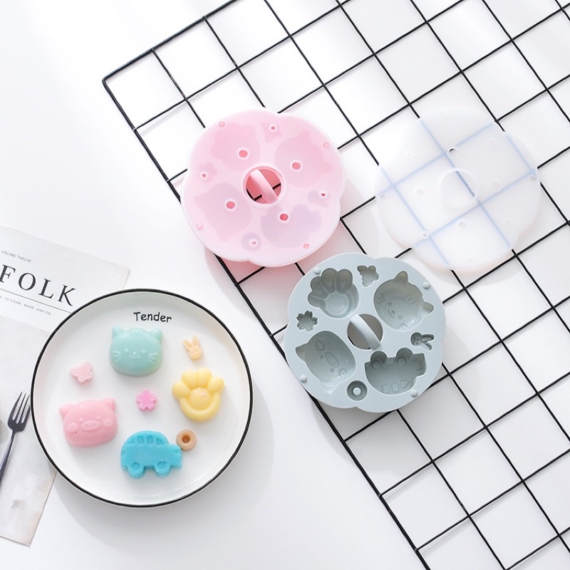 Khuôn silicone cao cấp hình con vật có nắp đậy làm bánh flan cho bé ăn dặm