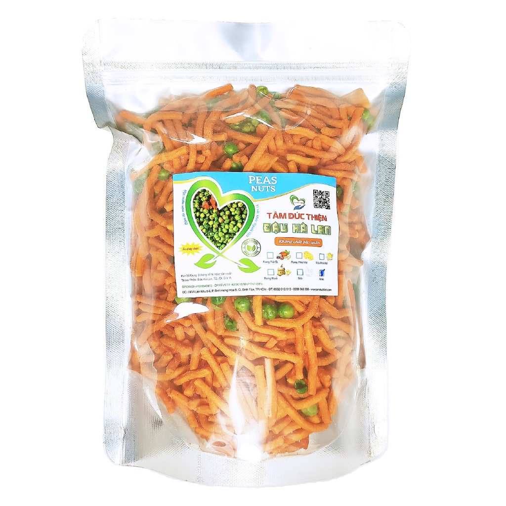 Combo 3 Túi Zip: đậu phộng da cá cốt dừa 500GR đậu hà lan phômai 500gr bim bim que hà lan 405GR Tâm Đức Thiện