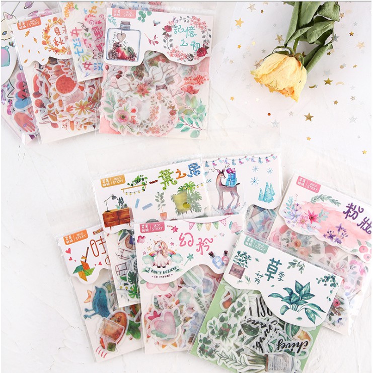 Bộ Sticker 40 miếng dán nhiều mẫu trang trí tranh vẽ, sổ tay, planner