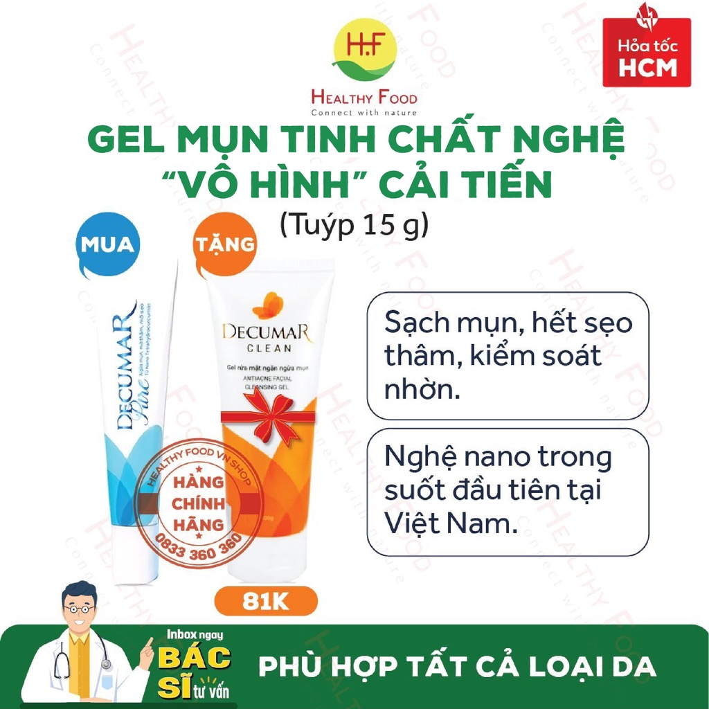 Combo DECUMAR Ngừa Mụn, Giảm Thâm Nano Nghệ Trong Suốt: 1 Gel Ngừa Mụn Decumar Pure 15g + 1 Sữa Rửa Mặt Decumar 50g