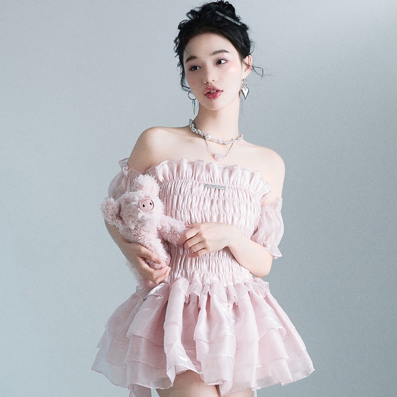 Đầm Ngắn Lệch Vai Ôm Eo Thời Trang Mùa Hè Quyến Rũ Cho Nữ