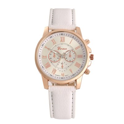 MỚI Đồng hồ analog máy quartz dây da màu trắng/đen/vàng 2019