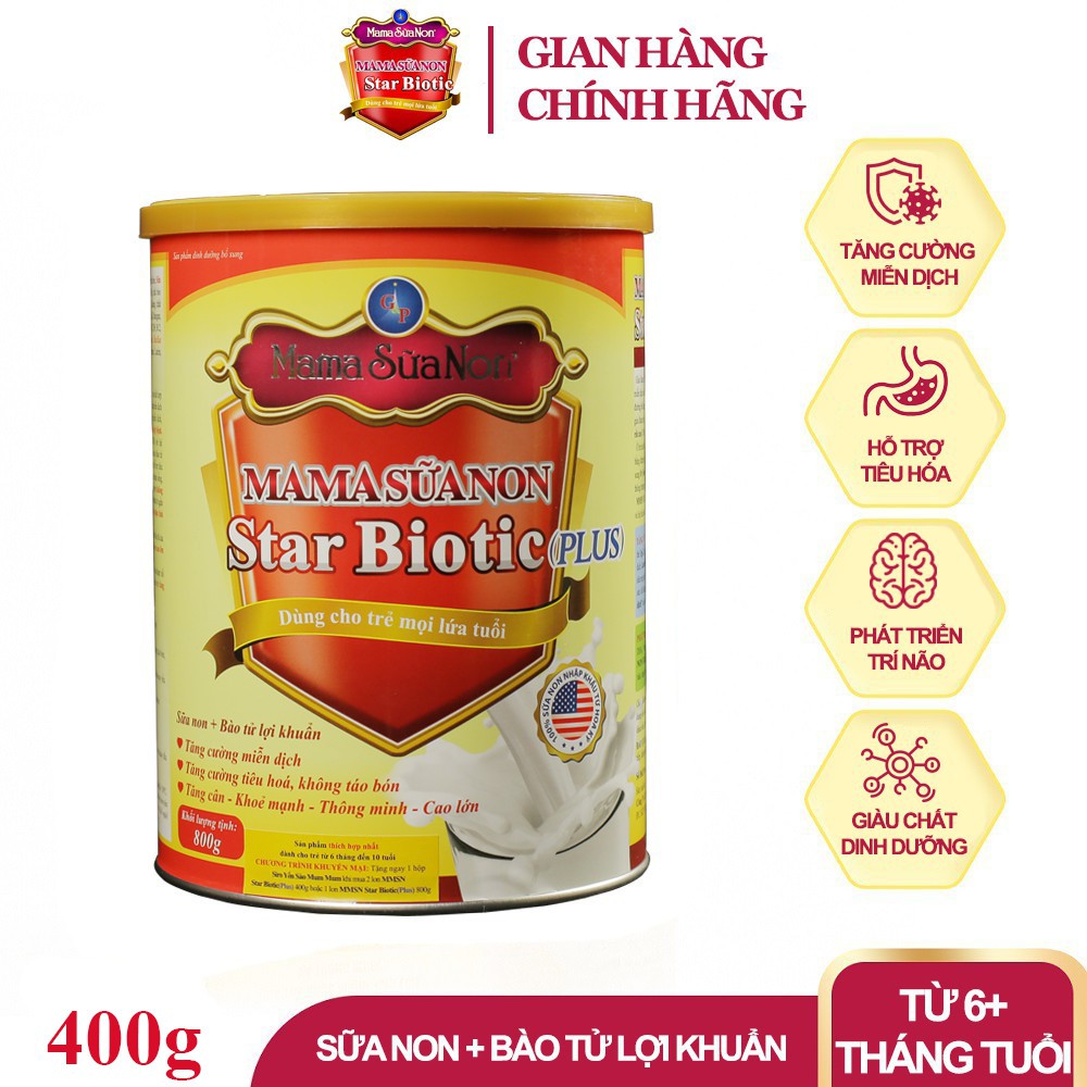 [Sữa non - Bào tử lợi khuẩn] MaMa Sữa Non Star Biotic - 400g plus/lon - 100% Sữa non nhập khẩu từ Mỹ