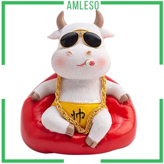 [AMLESO] Novelty Resin Cow Figurines Toy Car Bashboard Interior Shop Table Ornaments