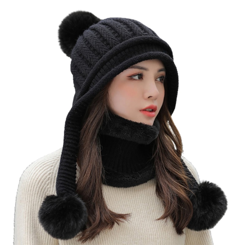 Set Mũ beanie + Khăn Choàng Cổ + Khăn Choàng Cổ Dệt Kim Giữ Ấm Thời Trang Cho Nữ