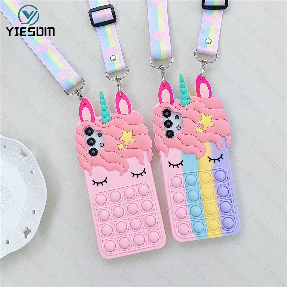 Ốp Điện Thoại Hình Kỳ Lân Cầu Vồng Gắn Dây Đeo Cho Samsung Galaxy A01 A02 A02S A11 A12 A21S A31 A51 A71 A32 A52 A72 A70 A20