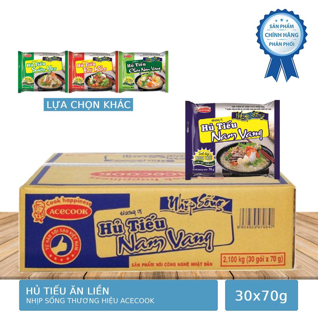 Thùng 30 Gói Hủ Tiếu Nam Vang Nhịp Sống Thương Hiệu Acecook Gói 70g