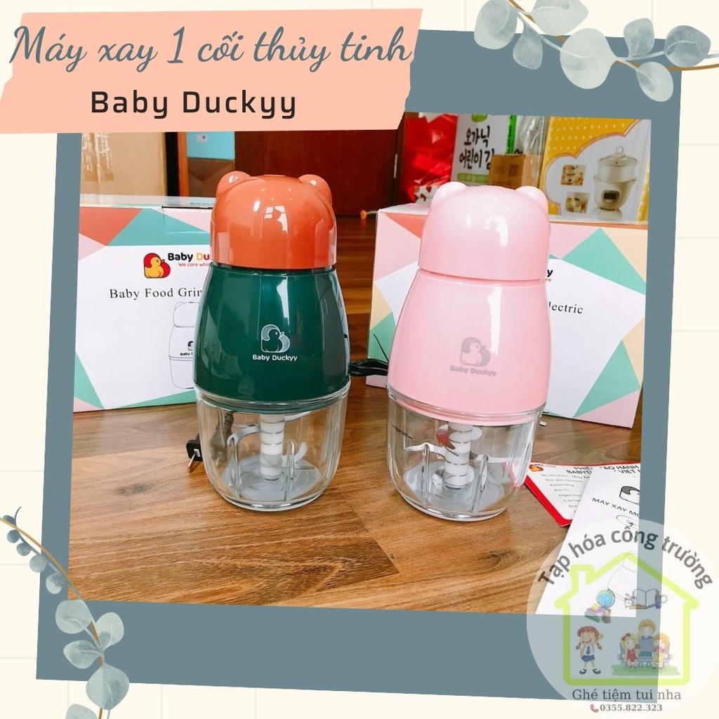 Máy xay chính hãng 6 lưỡi dao Xay đồ ăn dặm Thịt Cá Tôm Sinh tố Hạt Gạo Đá viên.Máy đa năng 1 cối thủy tinh BABY DUCKYY