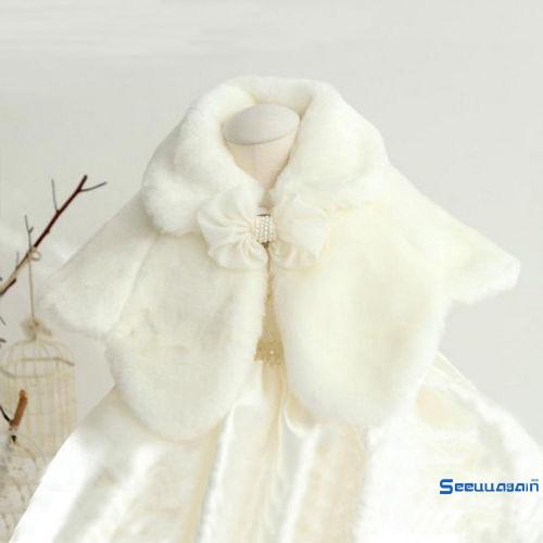 ❥☀✿SEEKids Baby Girls Faux Mink Fur Shawl Cape Weddings Wrap Cape Evening Coat White