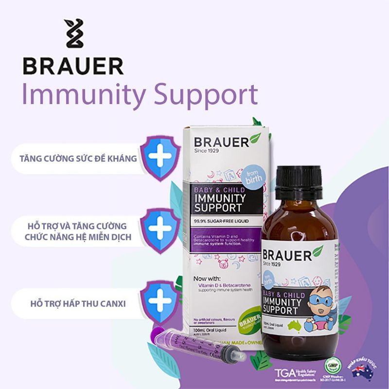 Siro Brauer Immunity Úc  sức đề kháng cho trẻ từ sơ sình đến 12 tuổi